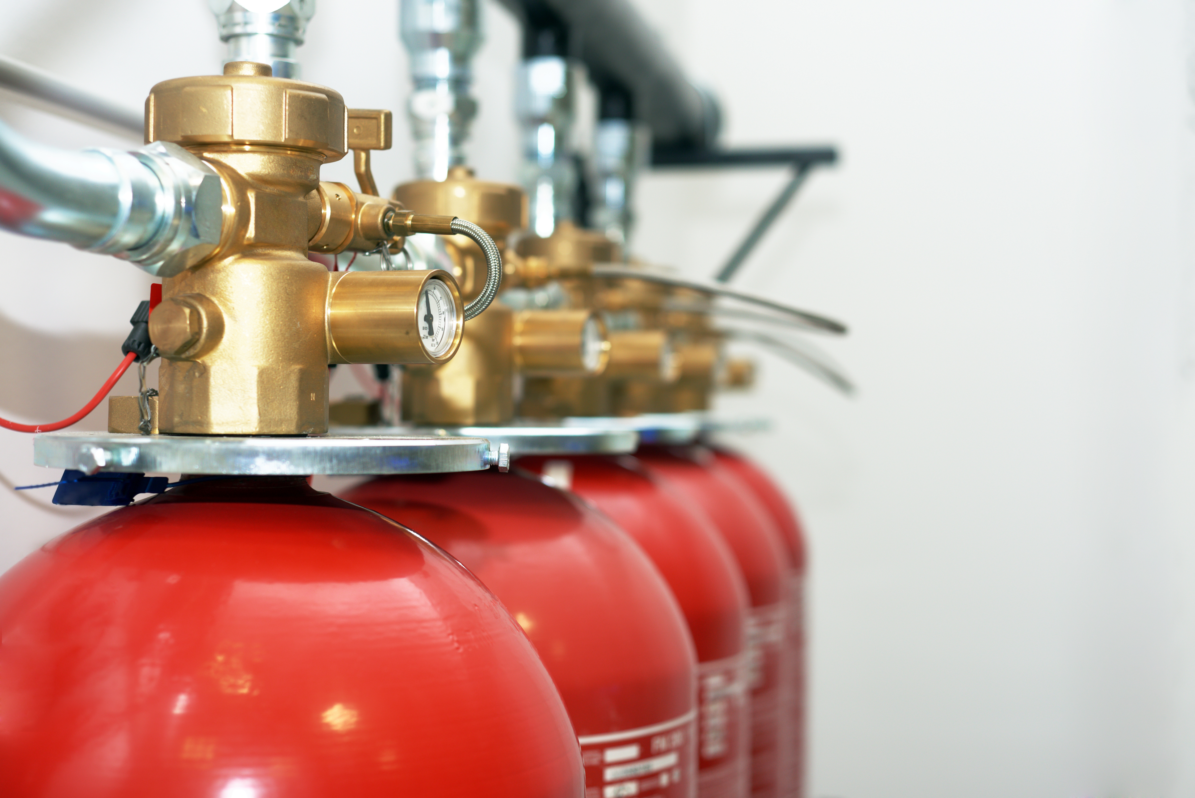 Large CO2 fire extinguishers in a room