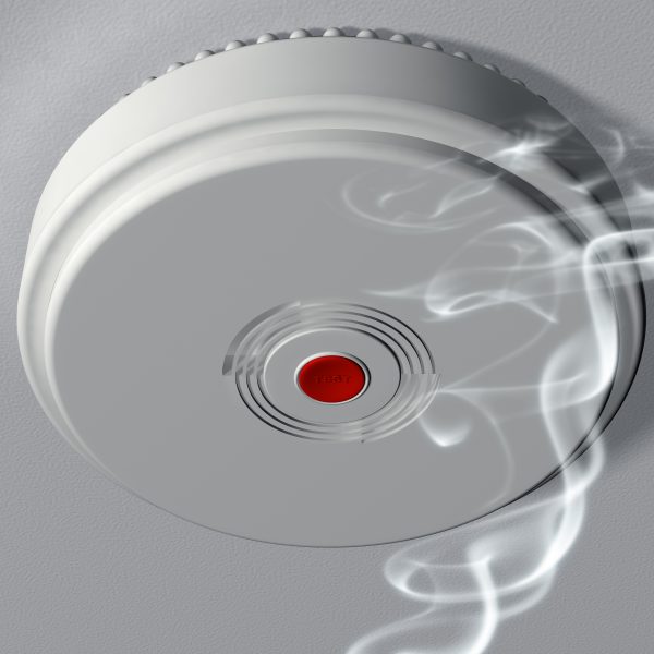 Illustration of a smoke alarm warning of a fire